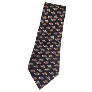 SALVATORE FERRAGAMO Men's 100% Silk Necktie LUXURY Tie Blue Turtle W:3.7" EUC